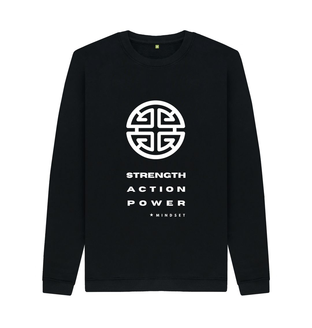 Black Mindset Collection - Organic Male Jumper- Strength, Action, Power