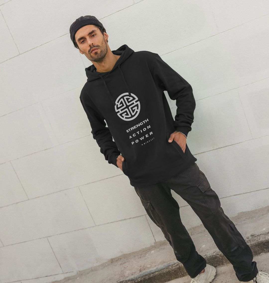 Mindset Collection - Organic Male Hoodie - White - Strength, Action, Power