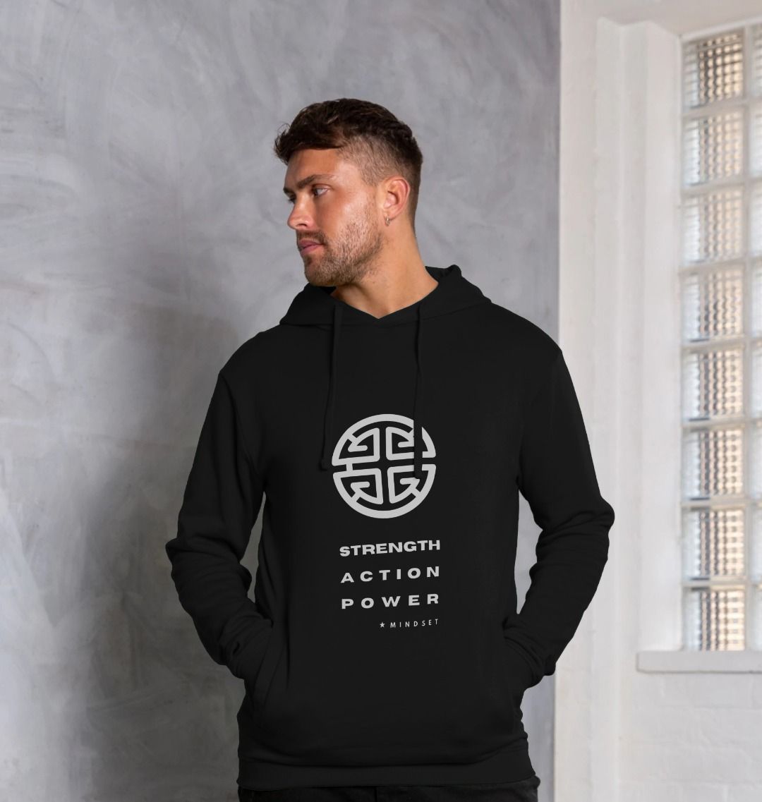 Mindset Collection - Organic Male Hoodie - White - Strength, Action, Power