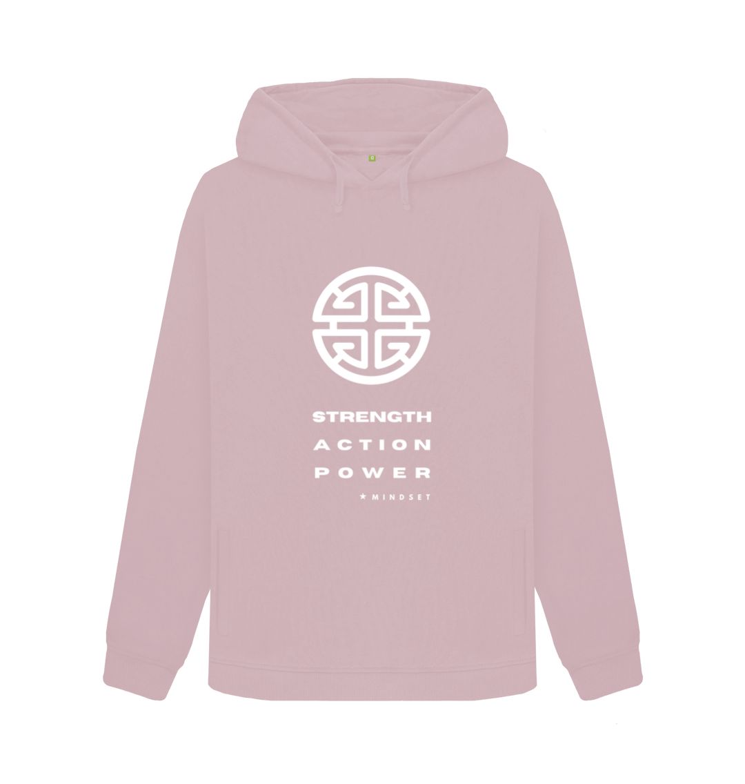Mauve Mindset Collection - Organic Female Hoodie - White Strength, Action, Power