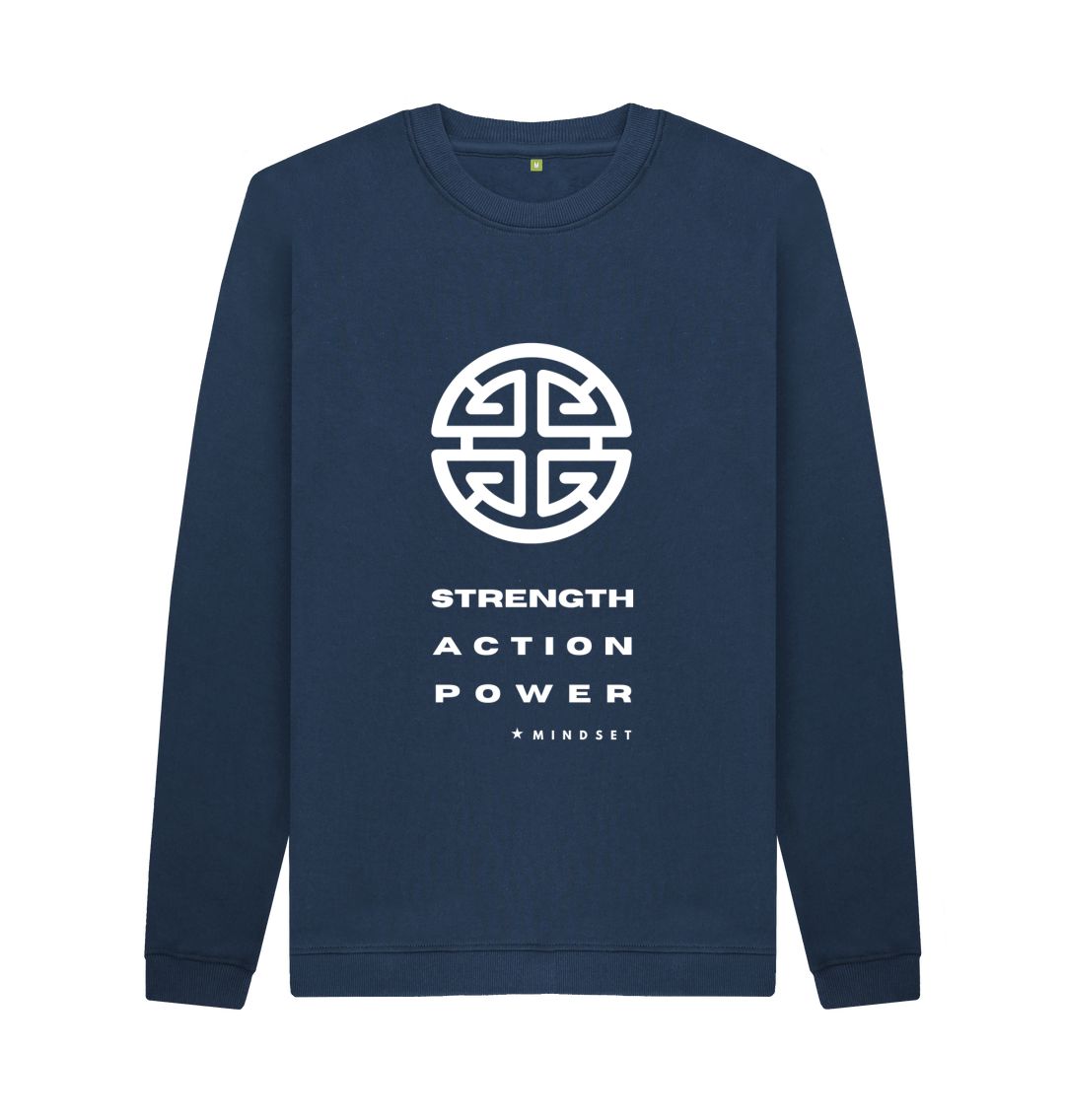 Navy Blue Mindset Collection - Organic Male Jumper- Strength, Action, Power