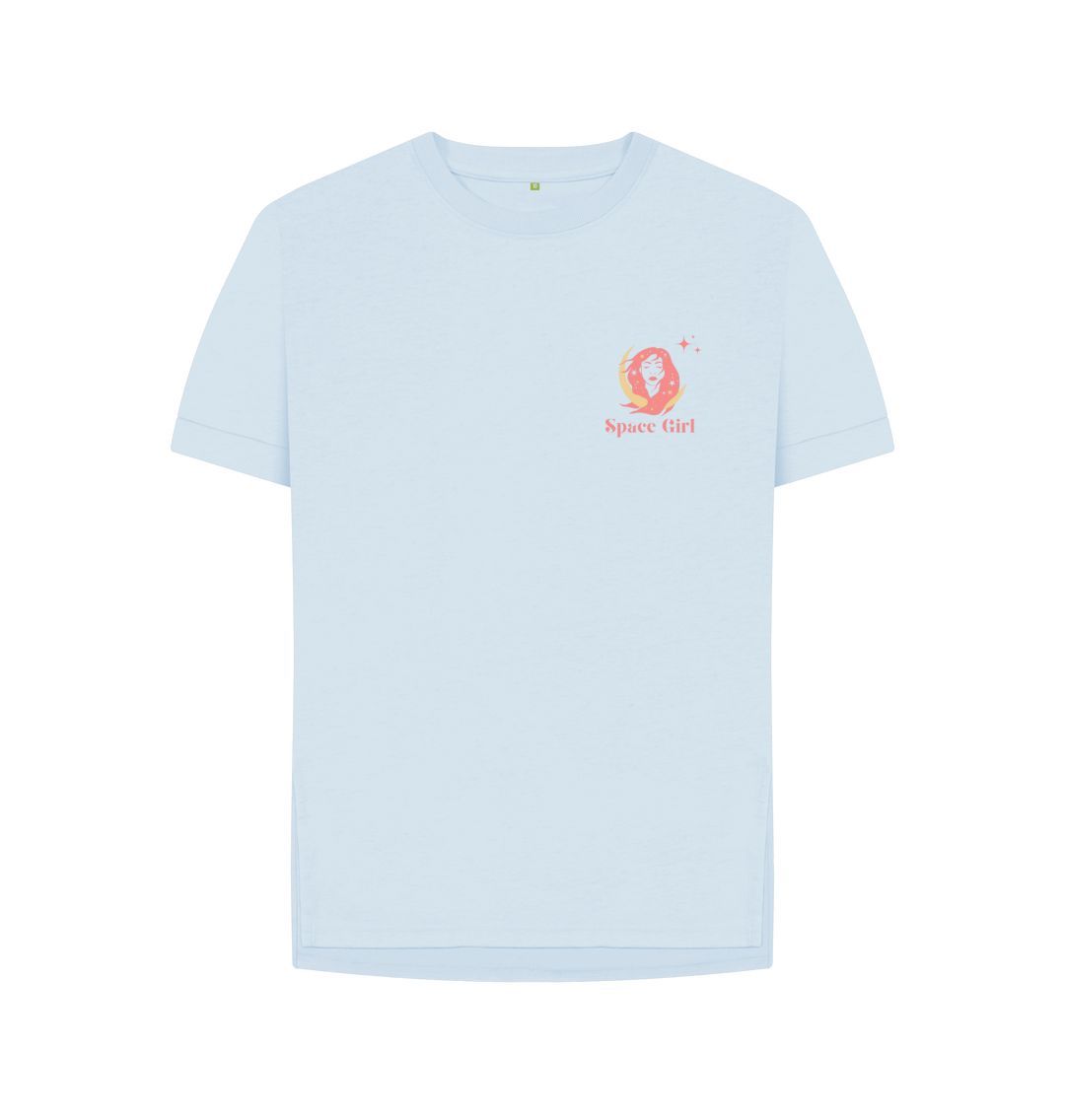 Sky Blue Space Girl Collection - In another World - Organic Female long T-Shirt - Front & Back Design