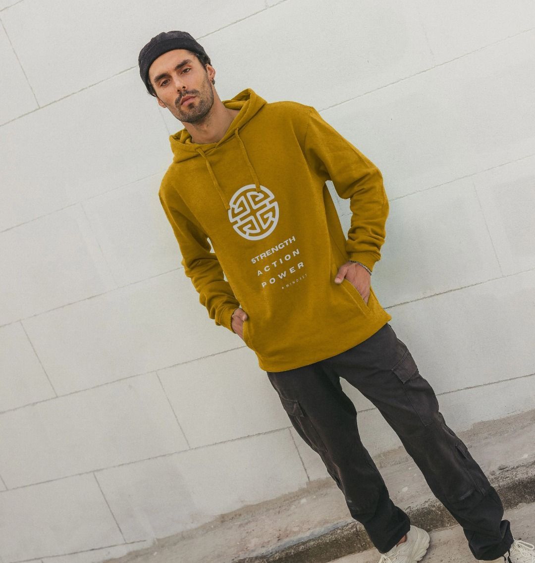 Mindset Collection - Organic Male Hoodie - White - Strength, Action, Power