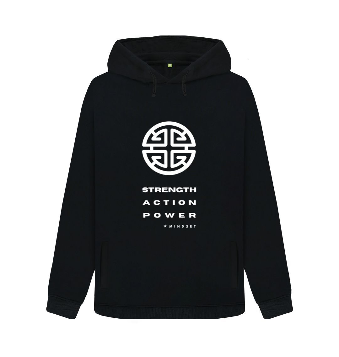 Black Mindset Collection - Organic Female Hoodie - White Strength, Action, Power