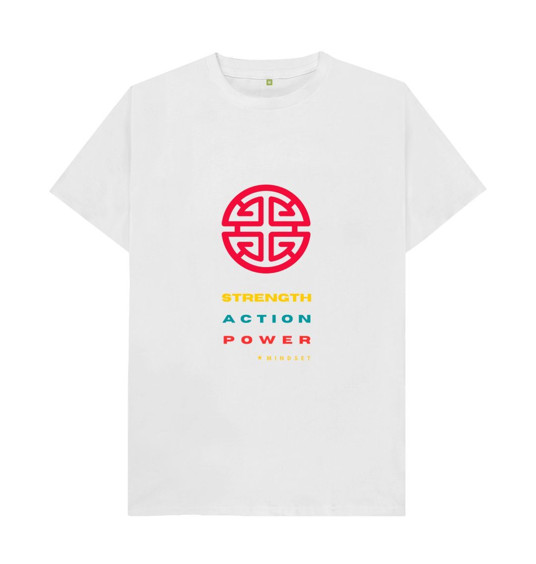 White Mindset Collection - Male Organic T-shirt - Strength, Action, Power
