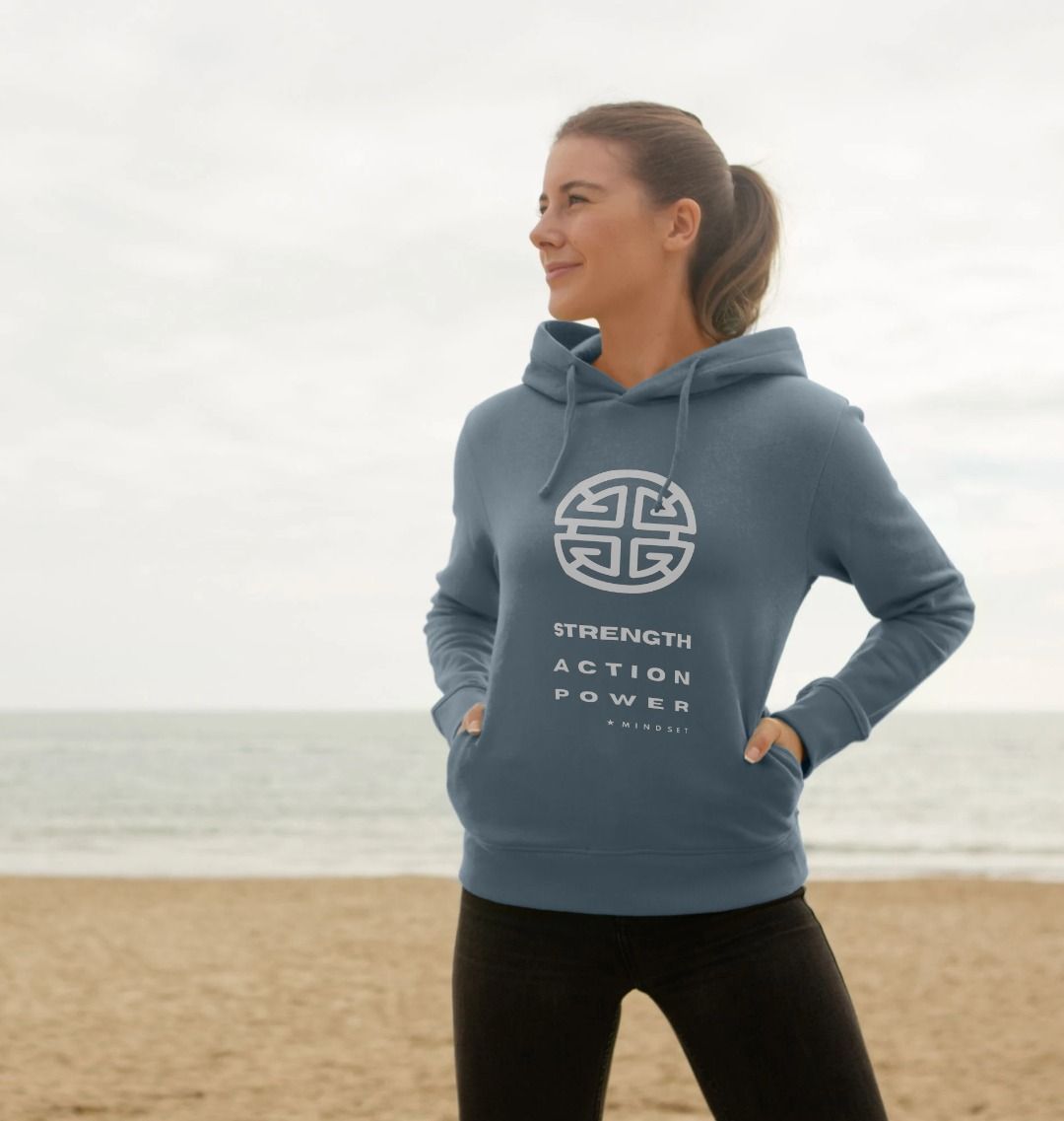 5. Mindset Collection - Organic Female Hoodie - White Strength, Action, Power