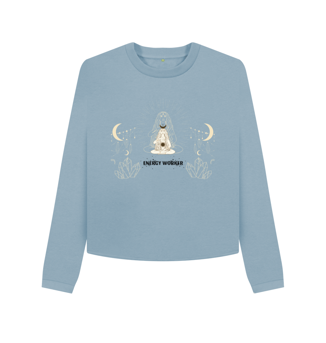 Stone Blue Printed Boxy Jumpers Front