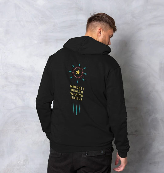 Mindset collection - Health, Wealth, skills Organic Mans pullover Hoody - Front & Back design