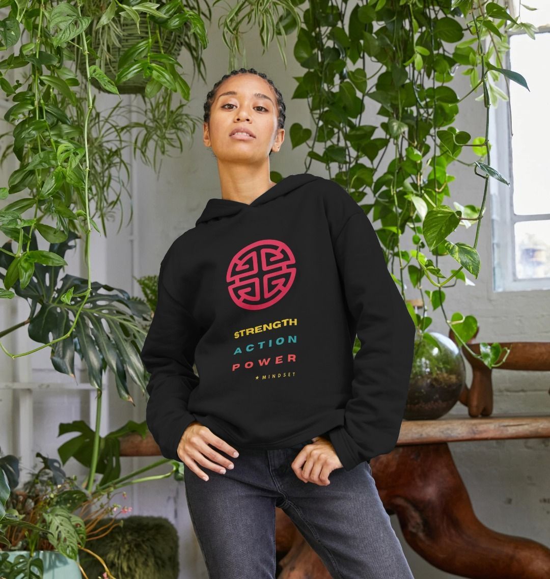 Mindset Collection - Organic female jumper -Strength, Action, Power.