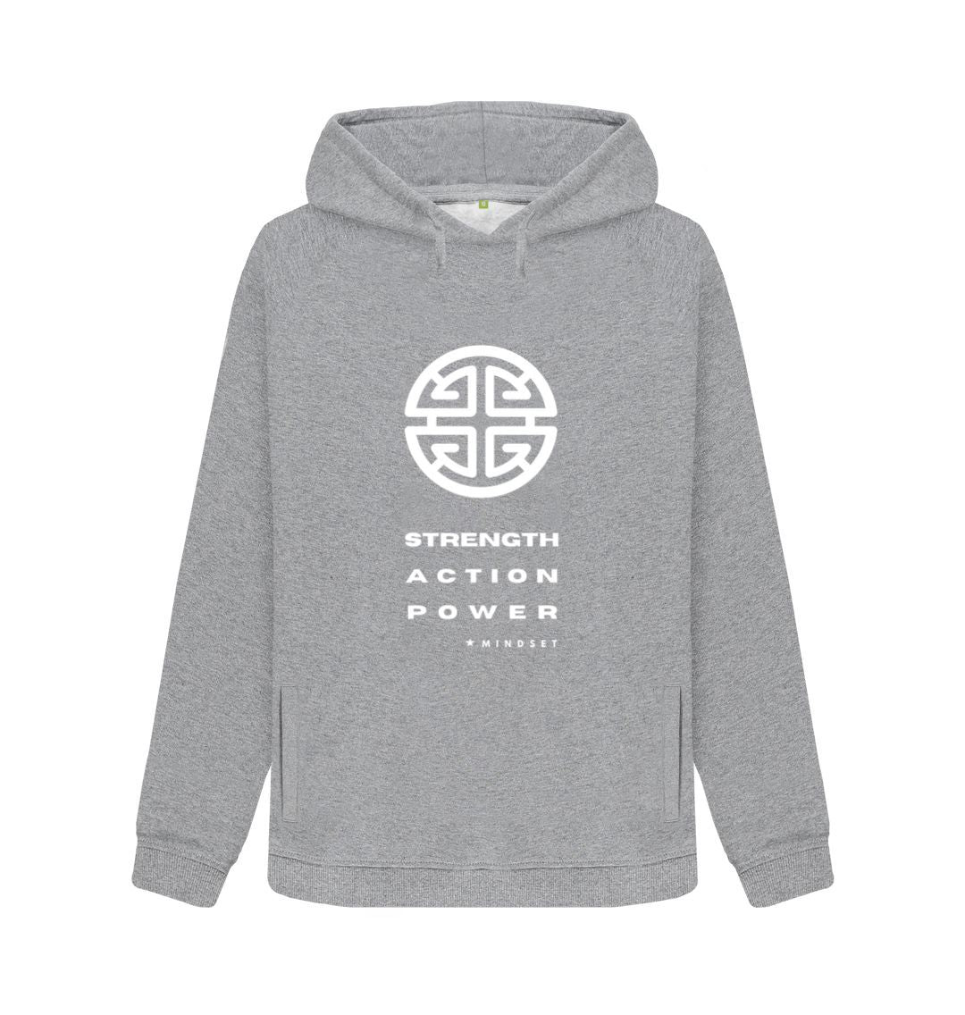 Light Heather Mindset Collection - Organic Female Hoodie - White Strength, Action, Power