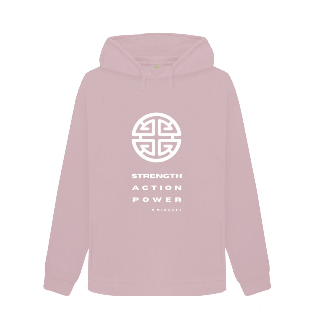 Mauve Mindset Collection - Organic Female Hoodie - White Strength, Action, Power