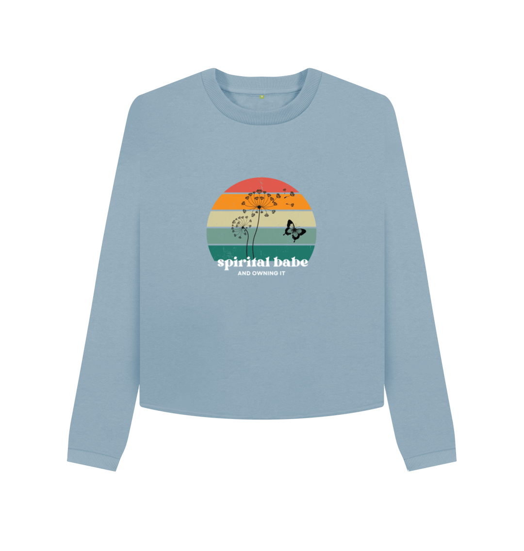 Stone Blue Printed Boxy Jumpers Front