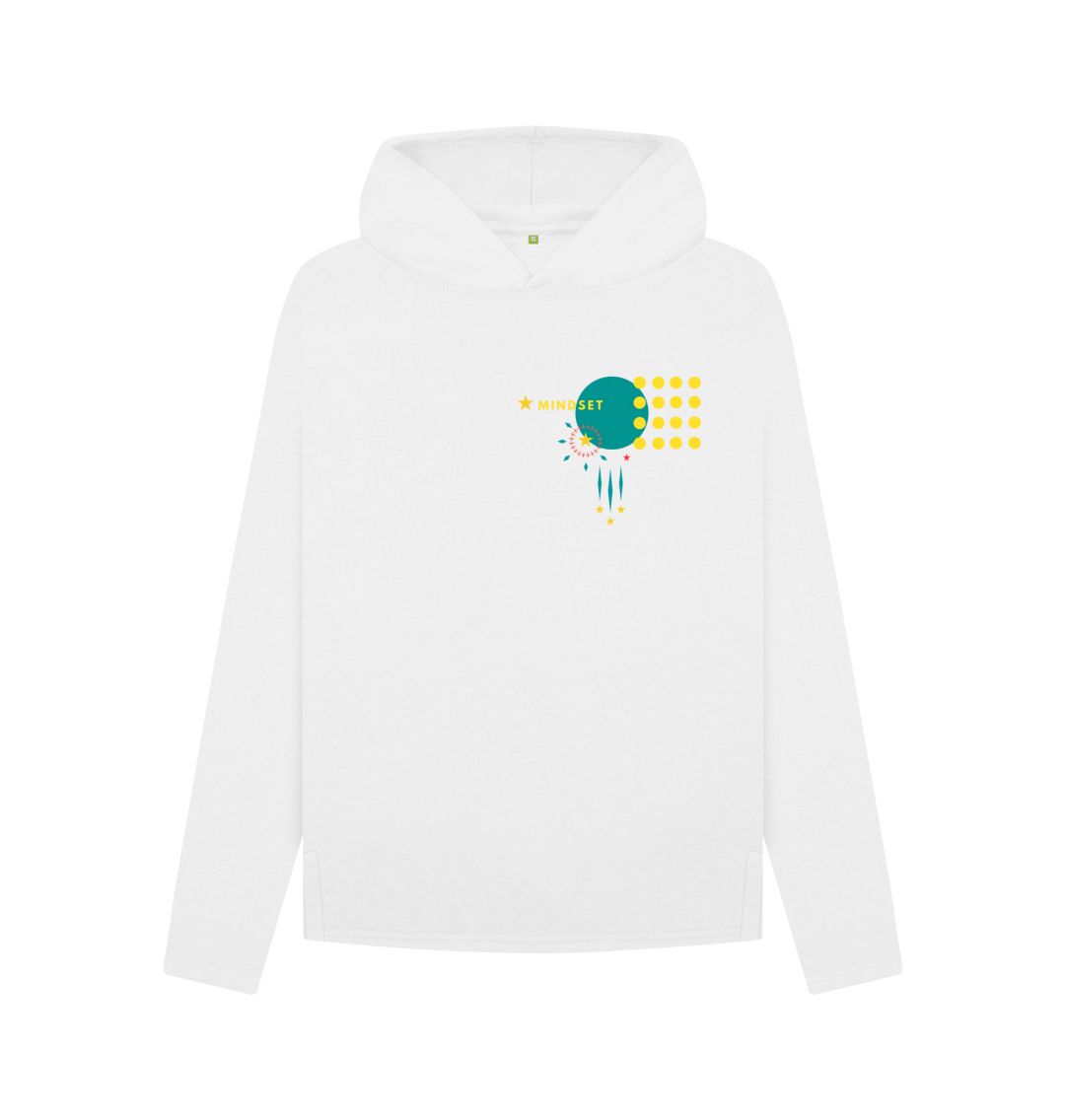 White Organic female hoodie - mindset- double sided - Bright, Bold, Beautiful design