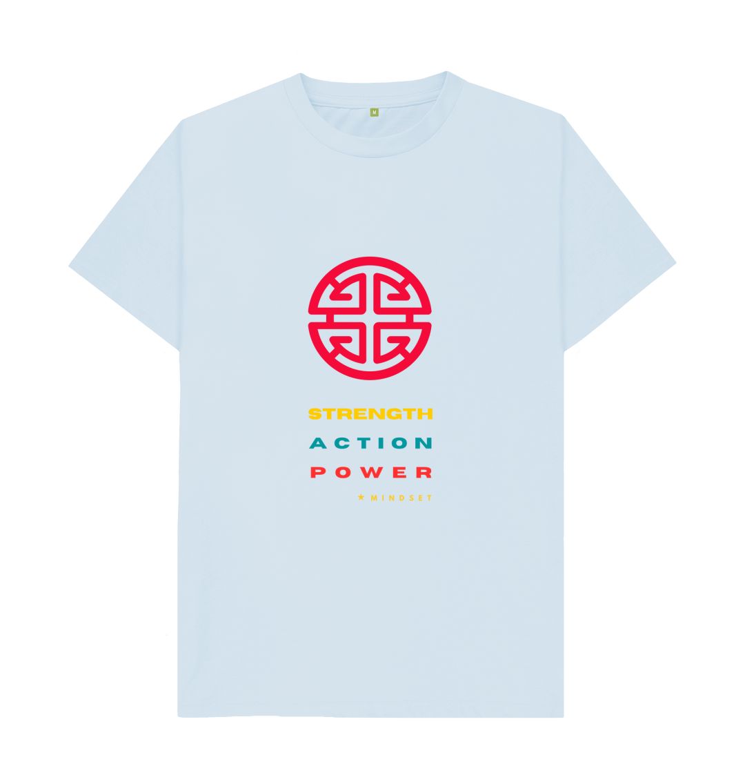 Sky Blue Mindset Collection - Male Organic T-shirt - Strength, Action, Power